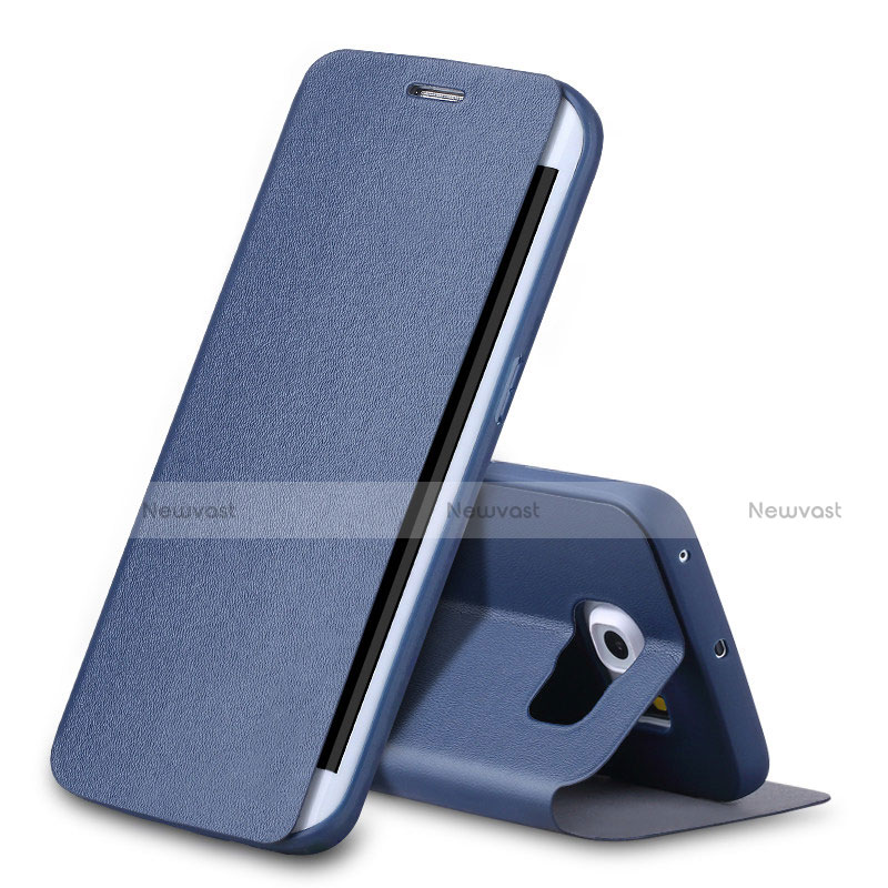 Leather Case Stands Flip Cover for Samsung Galaxy S6 Edge SM-G925 Blue