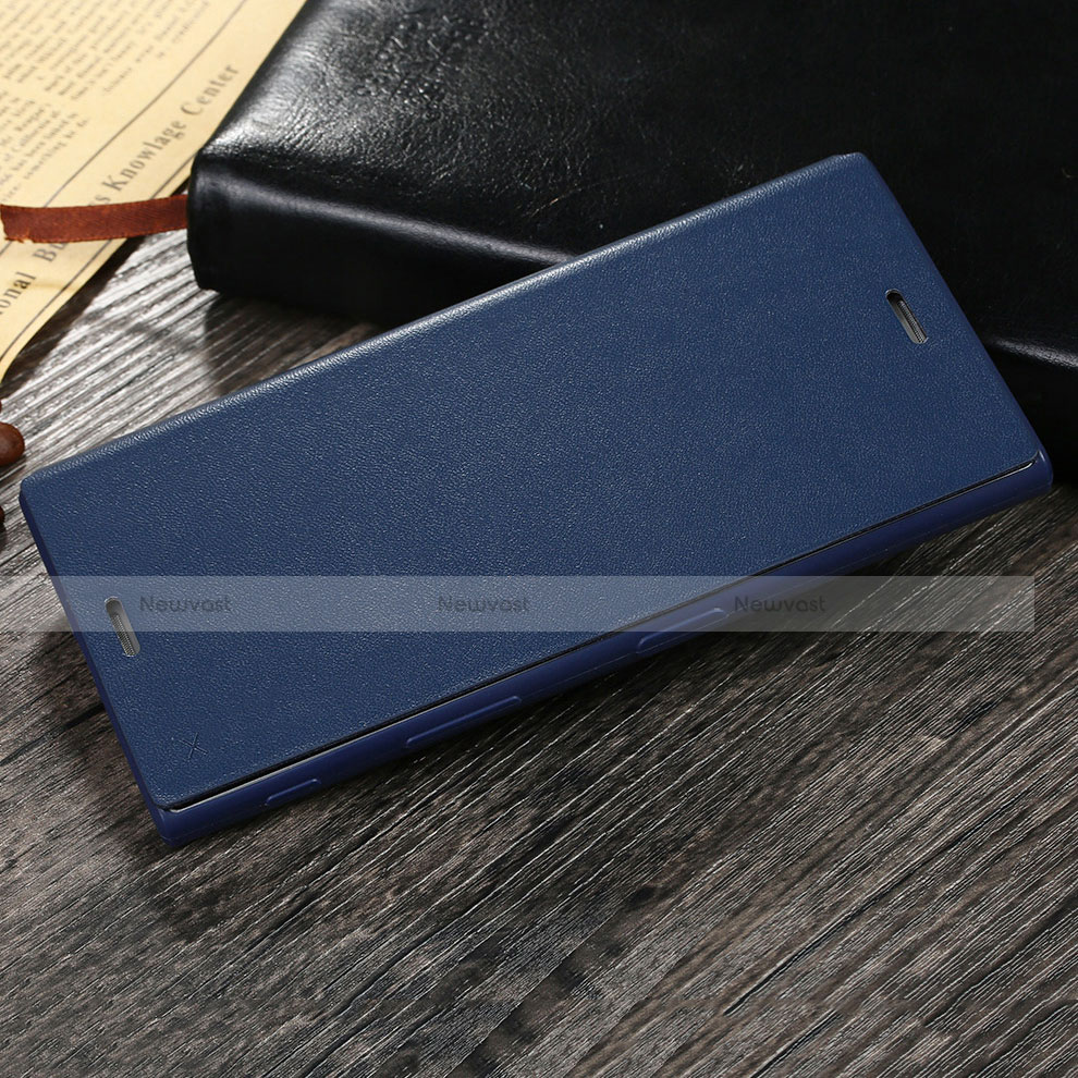 Leather Case Stands Flip Cover for Sony Xperia XZ Blue