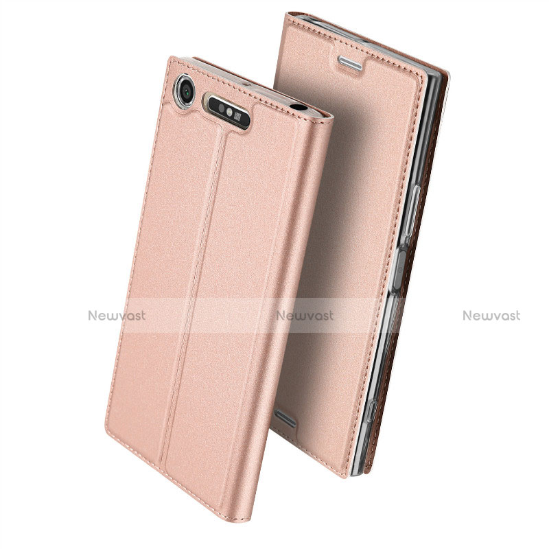 Leather Case Stands Flip Cover for Sony Xperia XZ1 Compact Rose Gold