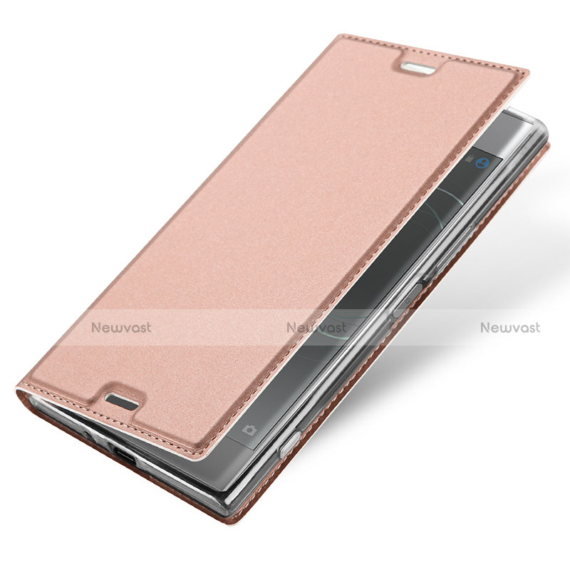Leather Case Stands Flip Cover for Sony Xperia XZ1 Compact Rose Gold