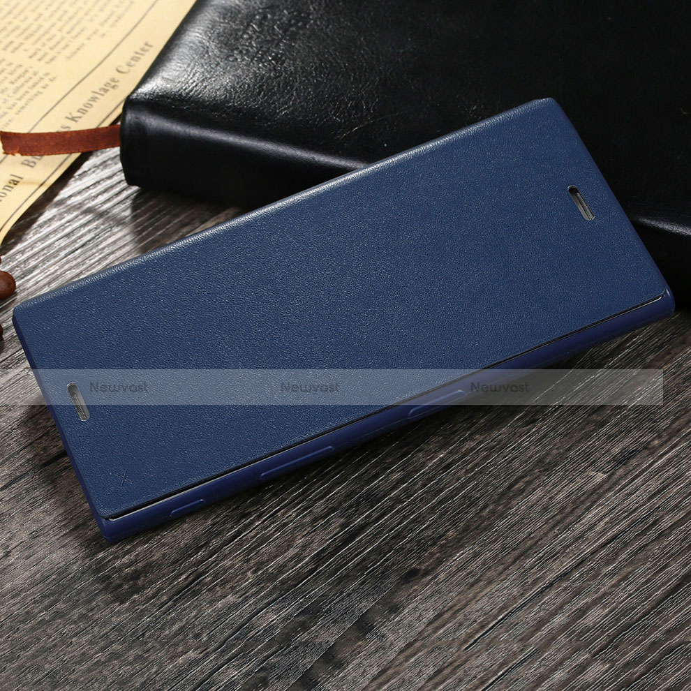 Leather Case Stands Flip Cover for Sony Xperia XZs Blue