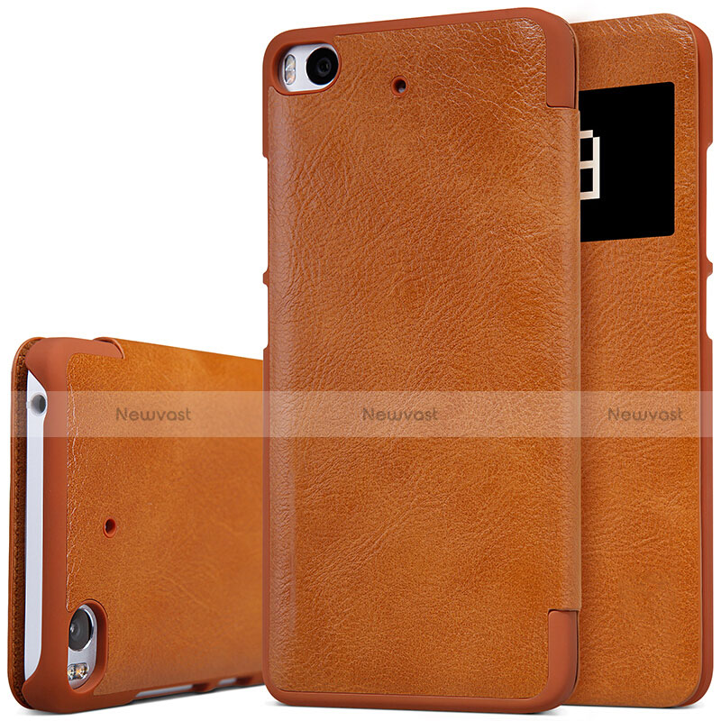 Leather Case Stands Flip Cover for Xiaomi Mi 5S 4G Brown