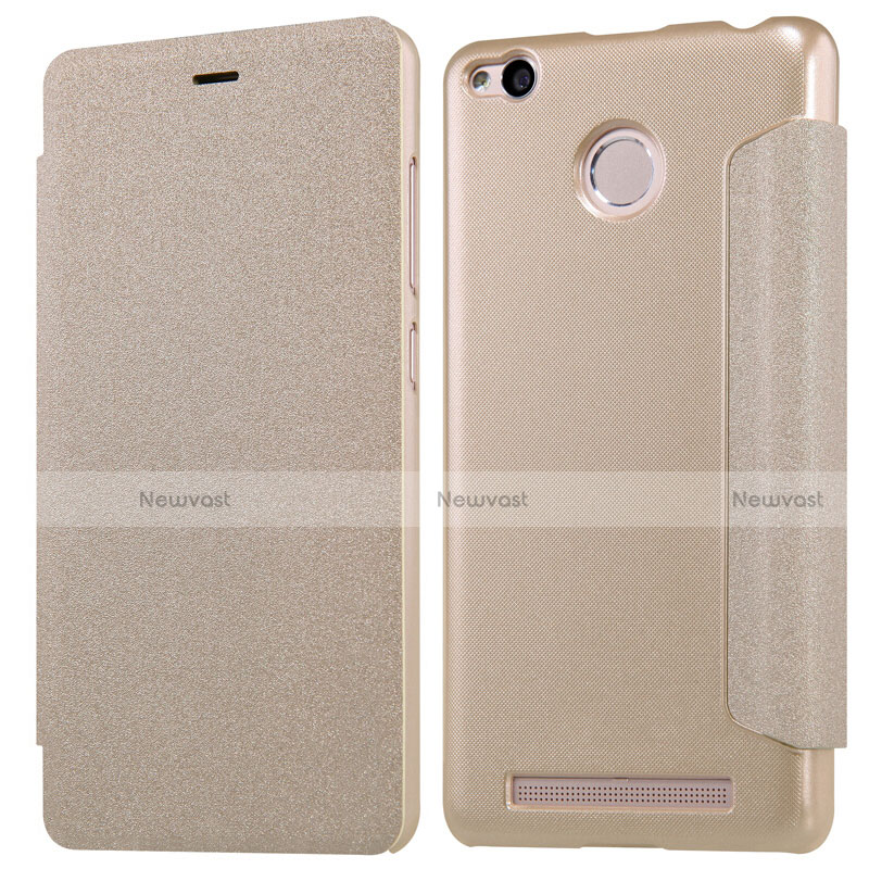 Leather Case Stands Flip Cover for Xiaomi Redmi 3 High Edition Gold