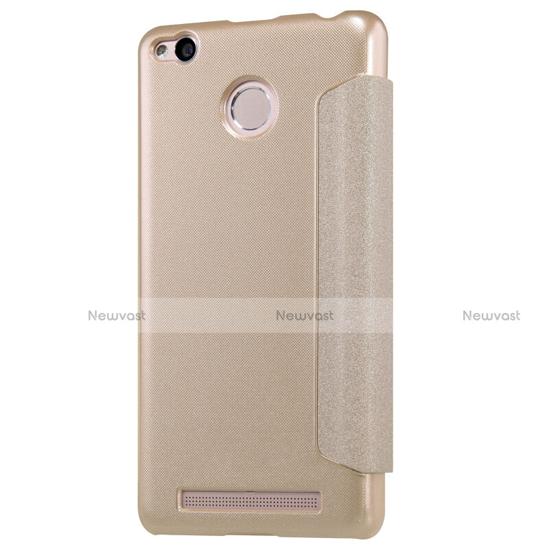 Leather Case Stands Flip Cover for Xiaomi Redmi 3 High Edition Gold