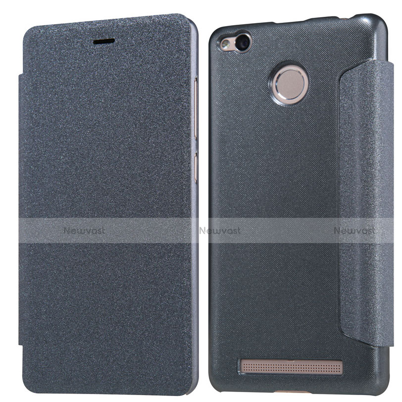 Leather Case Stands Flip Cover for Xiaomi Redmi 3 Pro Black
