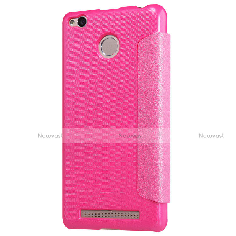 Leather Case Stands Flip Cover for Xiaomi Redmi 3X Hot Pink