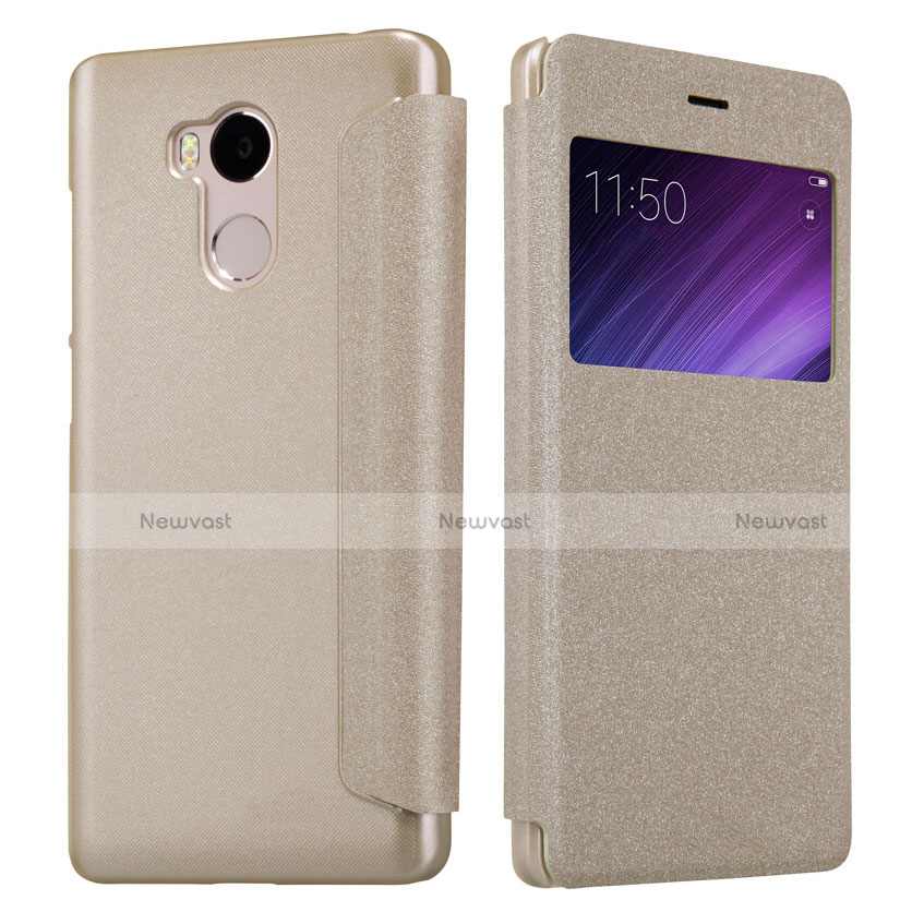 Leather Case Stands Flip Cover for Xiaomi Redmi 4 Prime High Edition Gold