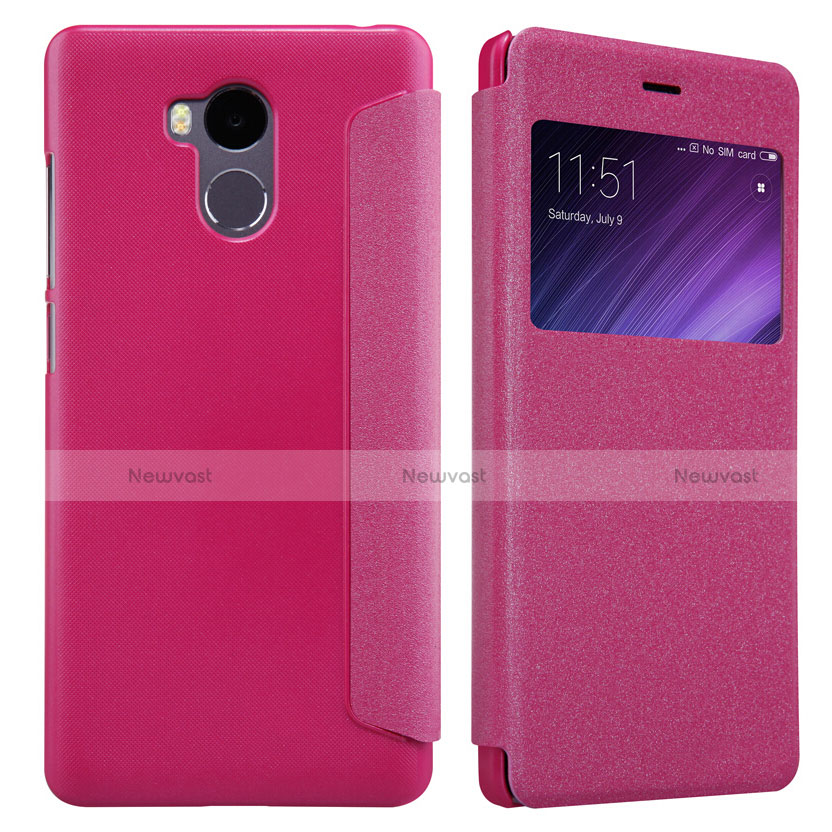 Leather Case Stands Flip Cover for Xiaomi Redmi 4 Prime High Edition Hot Pink