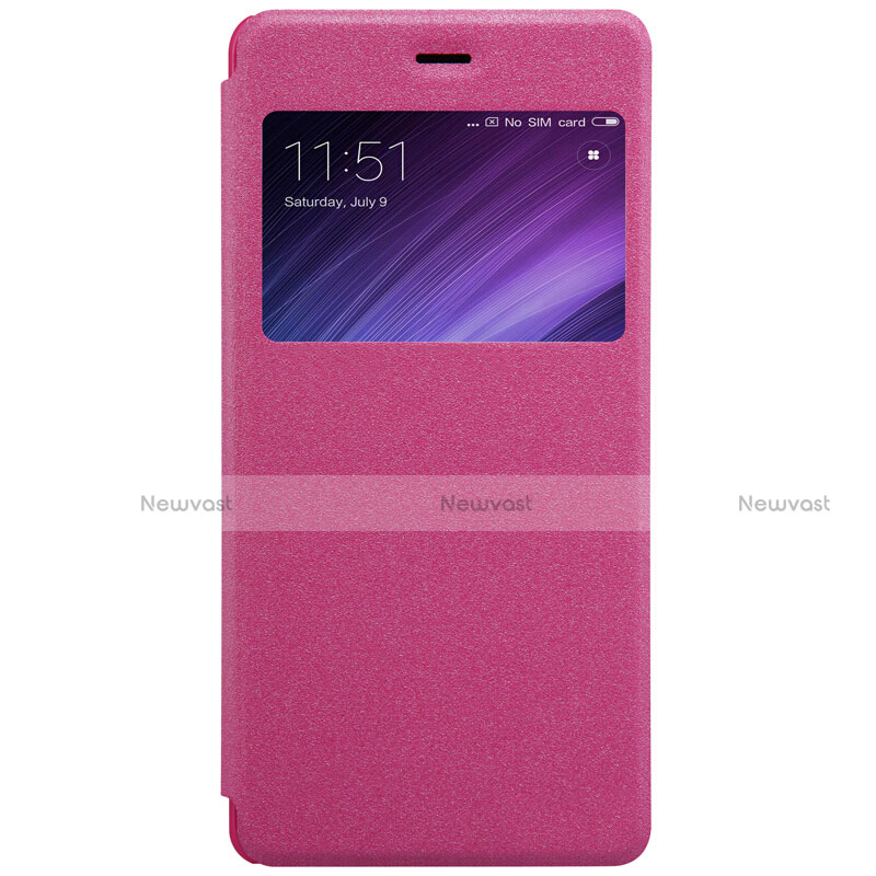 Leather Case Stands Flip Cover for Xiaomi Redmi 4 Prime High Edition Hot Pink