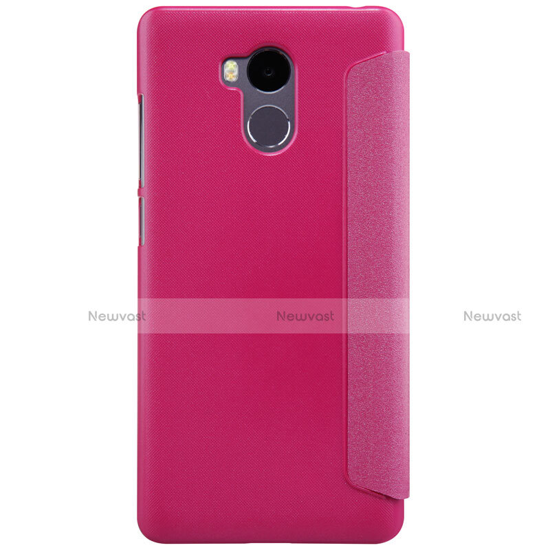 Leather Case Stands Flip Cover for Xiaomi Redmi 4 Prime High Edition Hot Pink