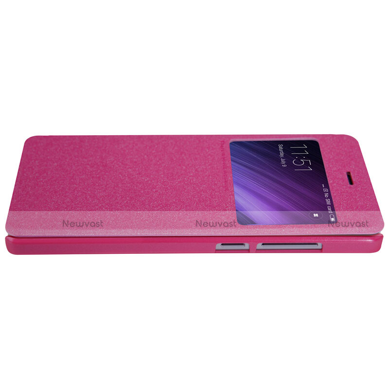 Leather Case Stands Flip Cover for Xiaomi Redmi 4 Prime High Edition Hot Pink