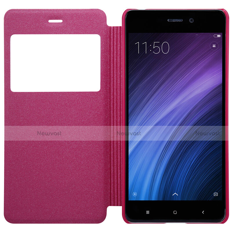 Leather Case Stands Flip Cover for Xiaomi Redmi 4 Prime High Edition Hot Pink