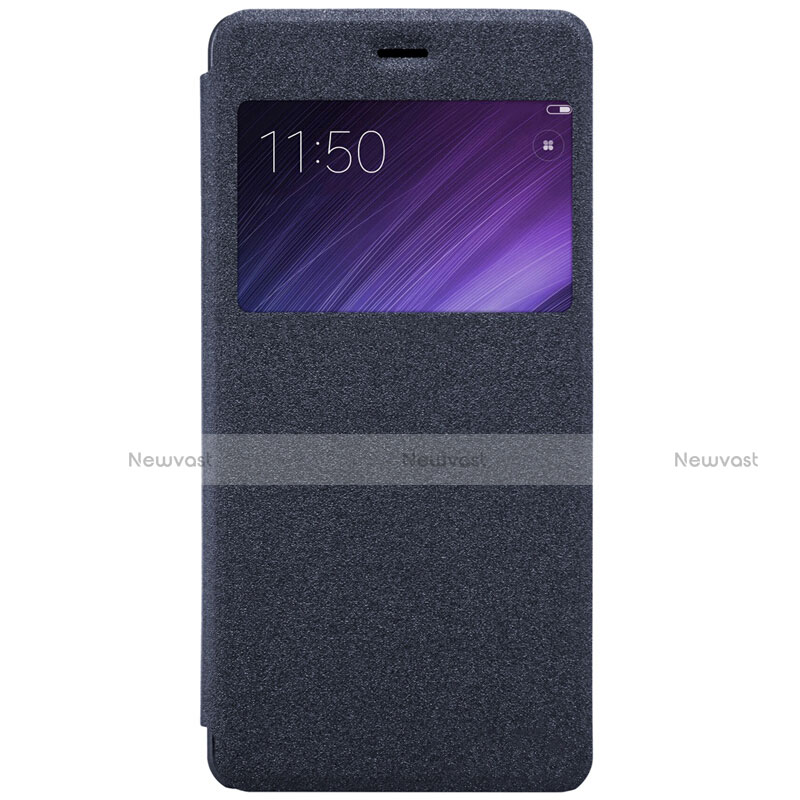 Leather Case Stands Flip Cover for Xiaomi Redmi 4 Standard Edition Black