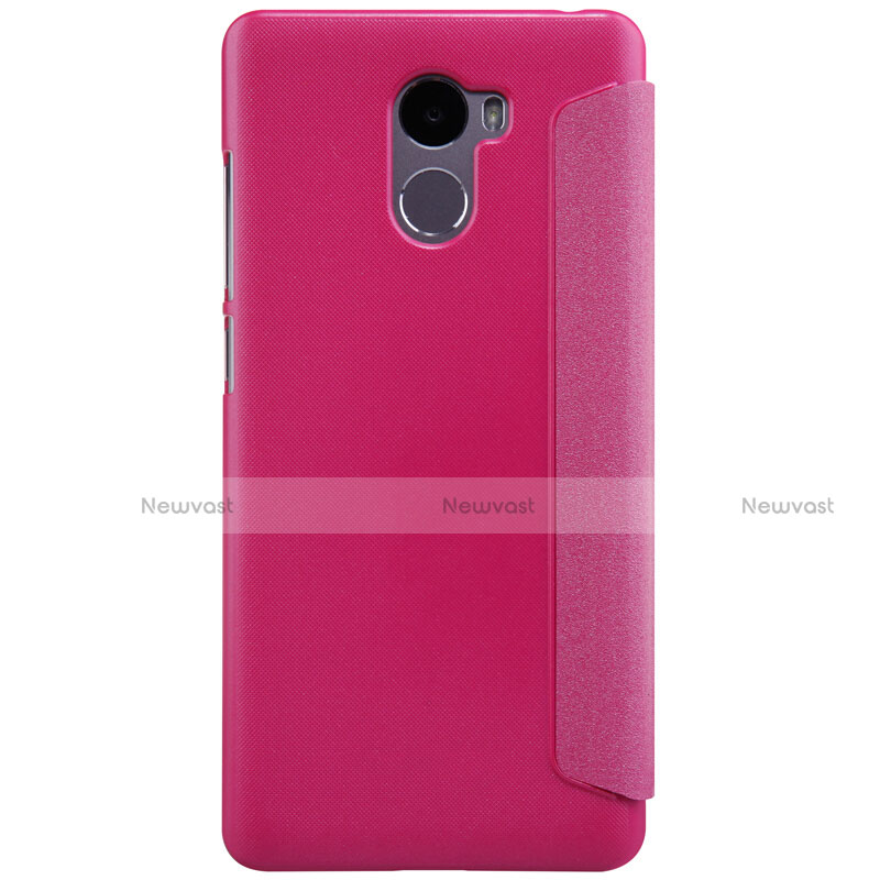 Leather Case Stands Flip Cover for Xiaomi Redmi 4 Standard Edition Hot Pink