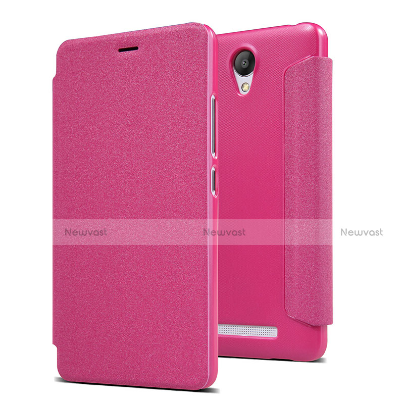 Leather Case Stands Flip Cover for Xiaomi Redmi Note 2 Hot Pink