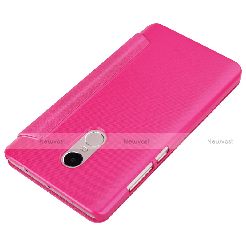 Leather Case Stands Flip Cover for Xiaomi Redmi Note 4X High Edition Hot Pink