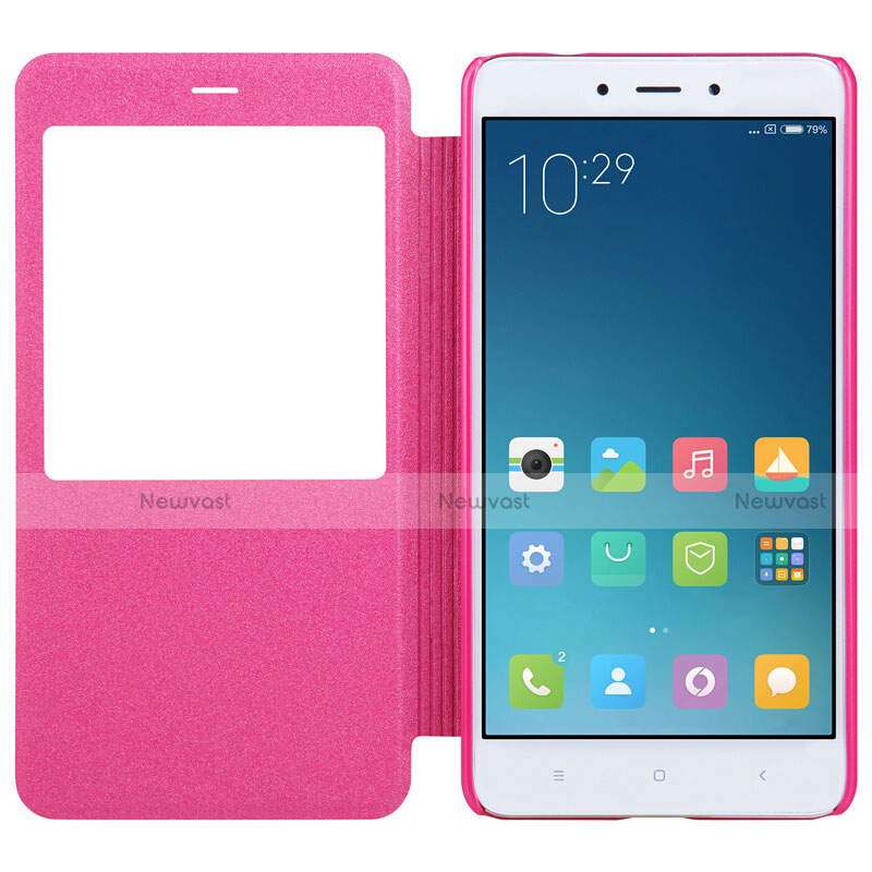 Leather Case Stands Flip Cover for Xiaomi Redmi Note 4X High Edition Hot Pink