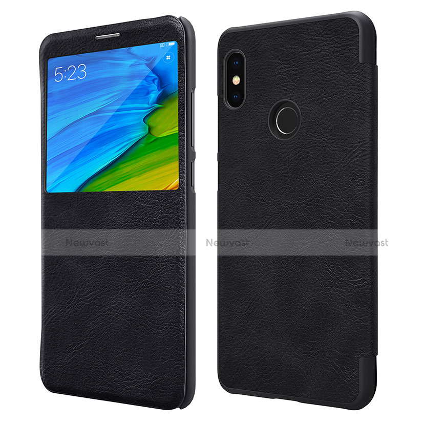 Leather Case Stands Flip Cover for Xiaomi Redmi Note 5 AI Dual Camera Black