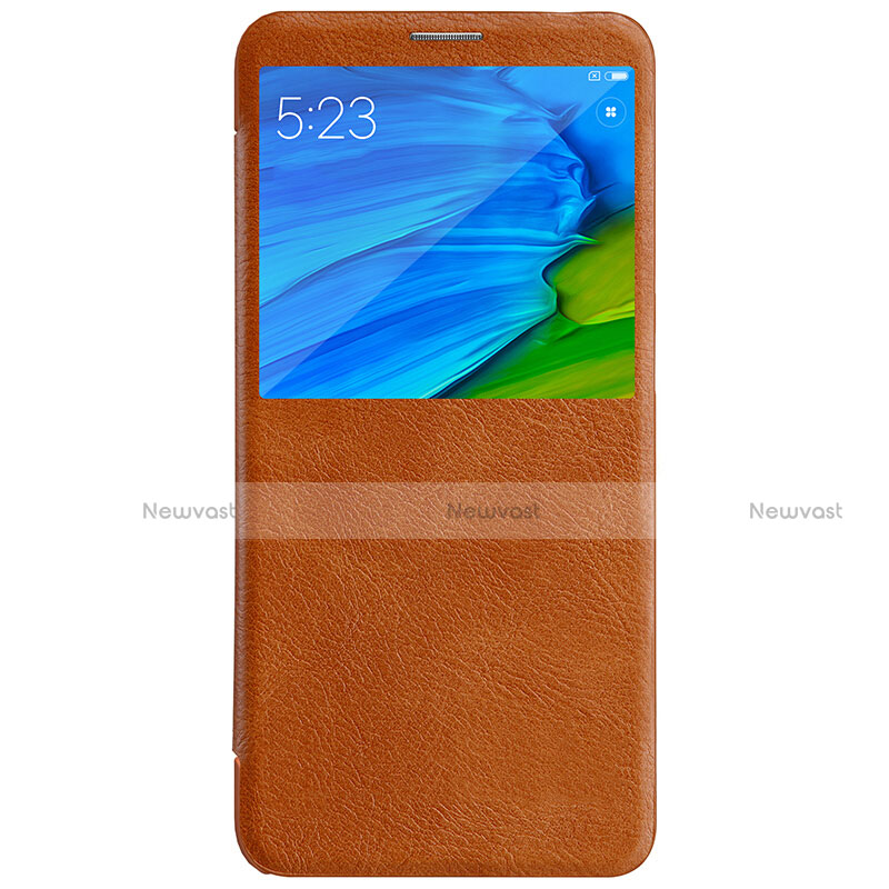 Leather Case Stands Flip Cover for Xiaomi Redmi Note 5 Brown