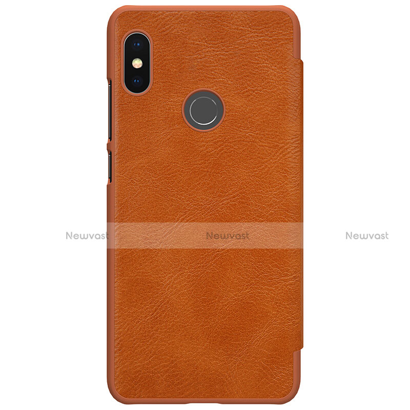 Leather Case Stands Flip Cover for Xiaomi Redmi Note 5 Pro Brown