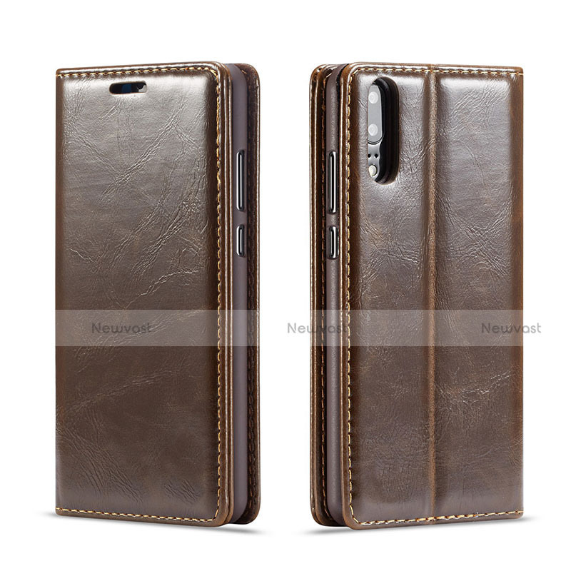 Leather Case Stands Flip Cover G01 Holder for Huawei P20 Brown