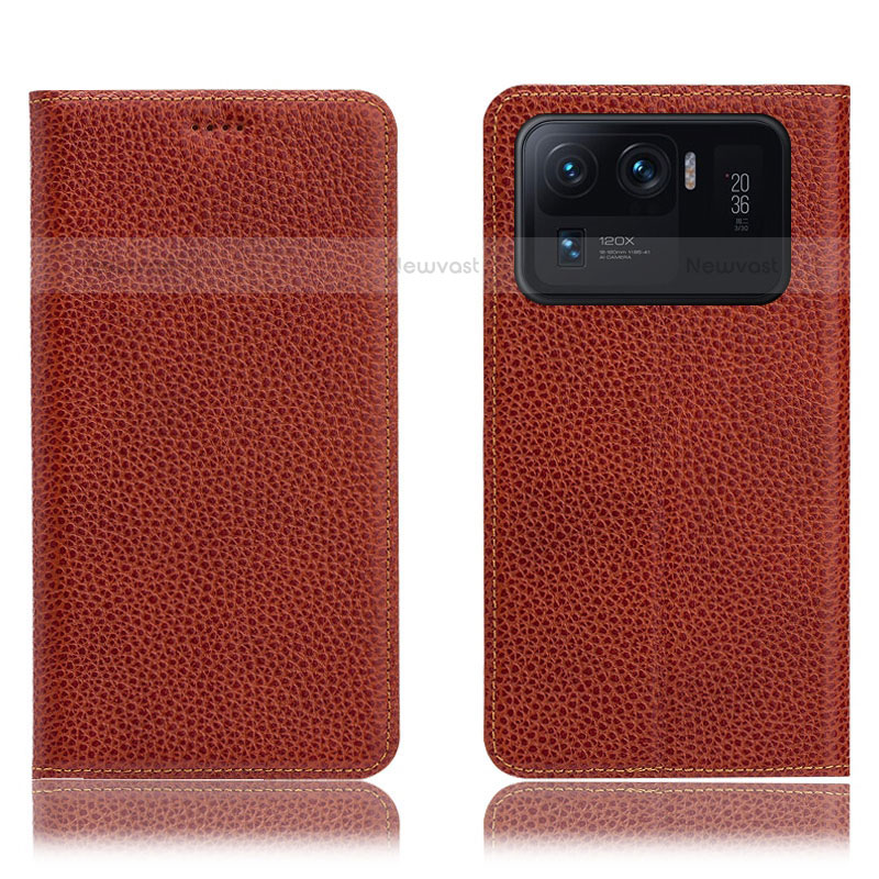 Leather Case Stands Flip Cover H02P Holder for Xiaomi Mi 11 Ultra 5G Brown