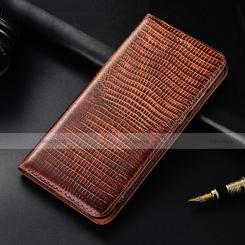 Leather Case Stands Flip Cover H03 Holder for Apple iPhone 13 Brown
