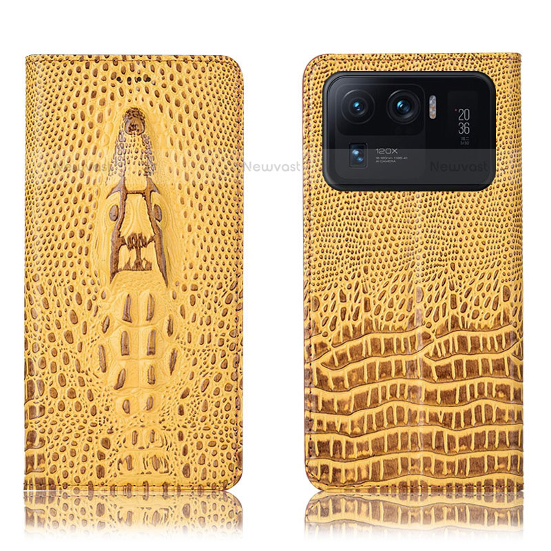 Leather Case Stands Flip Cover H03P Holder for Xiaomi Mi 11 Ultra 5G Yellow