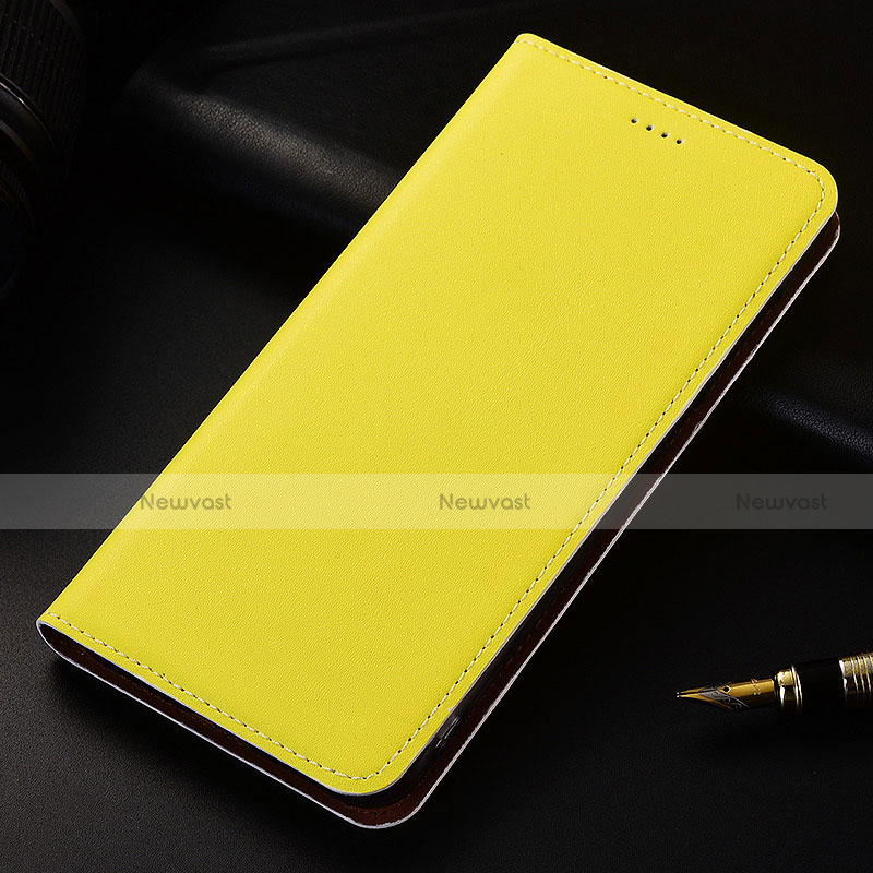 Leather Case Stands Flip Cover H04 Holder for Apple iPhone 13 Pro Max Yellow