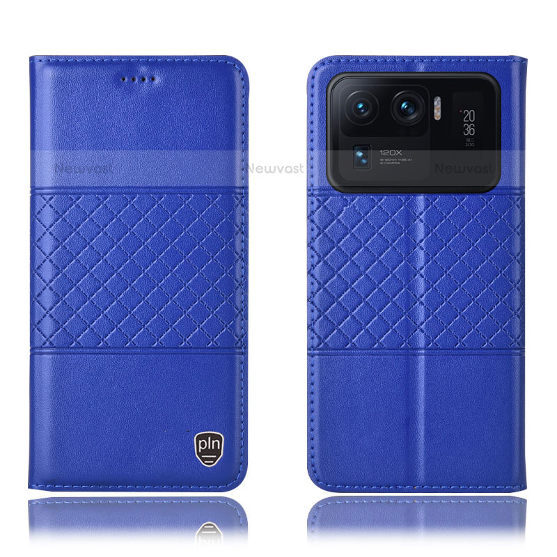 Leather Case Stands Flip Cover H04P Holder for Xiaomi Mi 11 Ultra 5G Blue