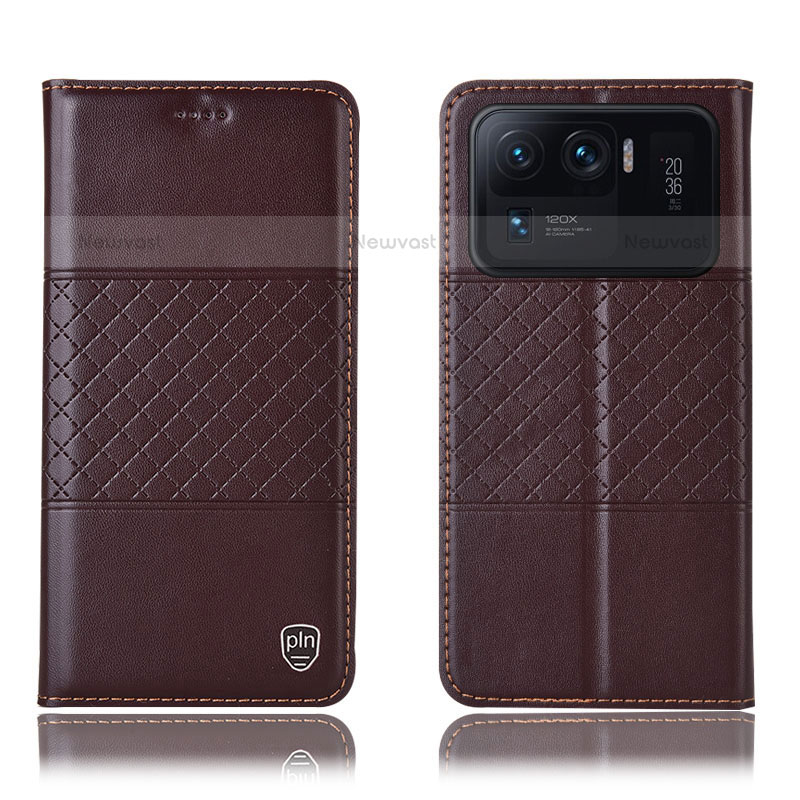 Leather Case Stands Flip Cover H04P Holder for Xiaomi Mi 11 Ultra 5G Brown