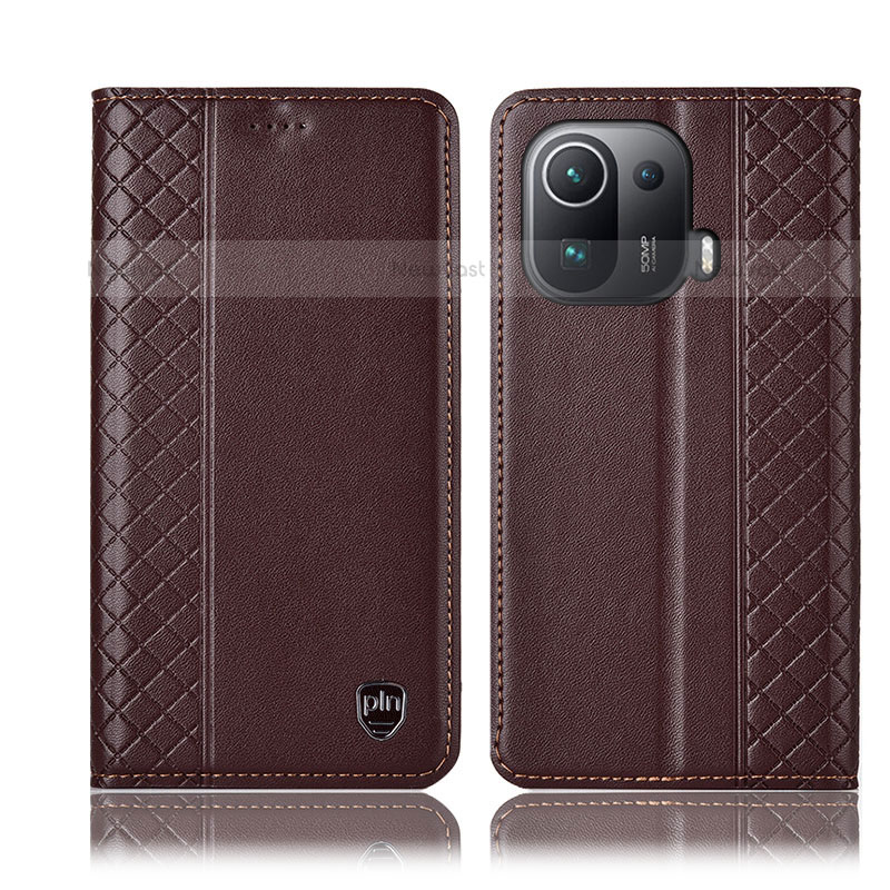 Leather Case Stands Flip Cover H07P Holder for Xiaomi Mi 11 Pro 5G Brown