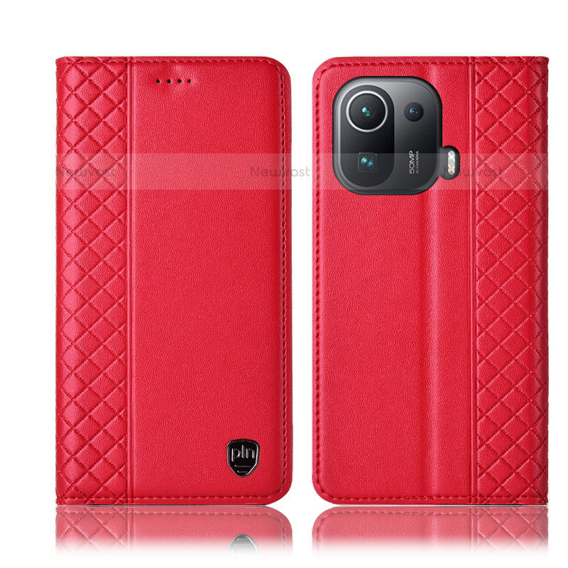 Leather Case Stands Flip Cover H07P Holder for Xiaomi Mi 11 Pro 5G Red