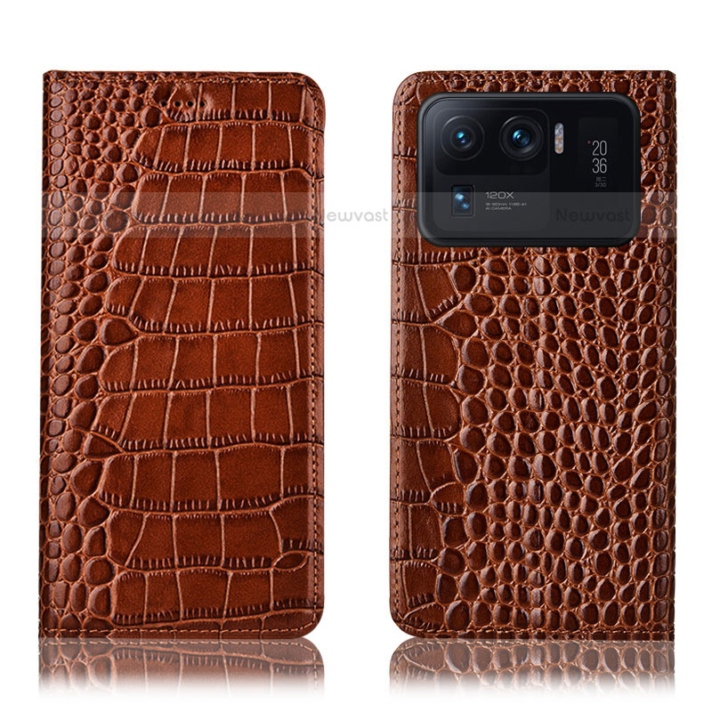Leather Case Stands Flip Cover H08P Holder for Xiaomi Mi 11 Ultra 5G Light Brown
