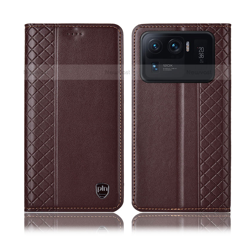 Leather Case Stands Flip Cover H10P Holder for Xiaomi Mi 11 Ultra 5G Brown