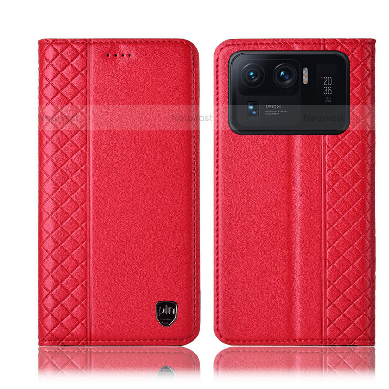 Leather Case Stands Flip Cover H10P Holder for Xiaomi Mi 11 Ultra 5G Red