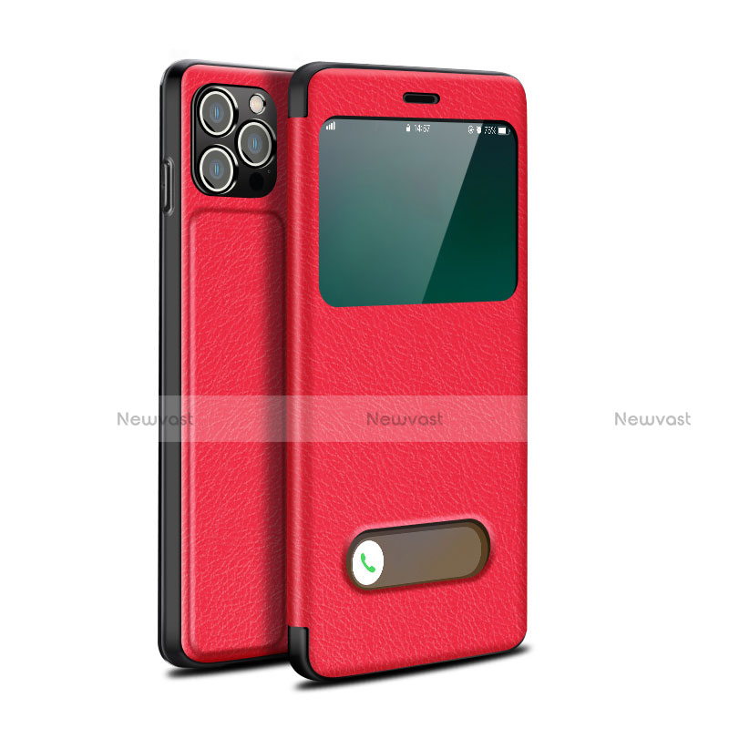 Leather Case Stands Flip Cover H19 Holder for Apple iPhone 13 Pro Red