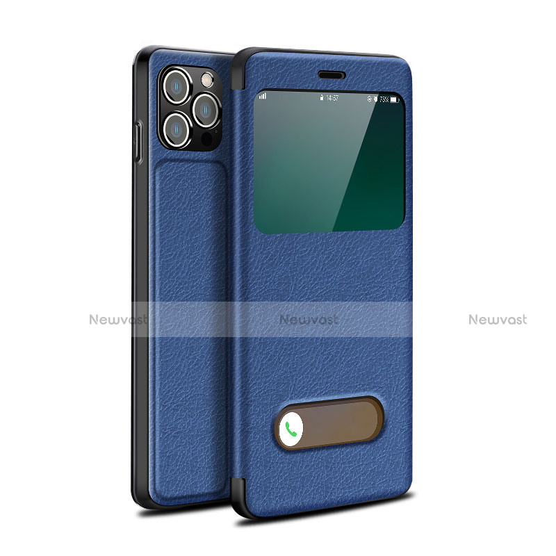 Leather Case Stands Flip Cover H19 Holder for Apple iPhone 14 Pro Blue