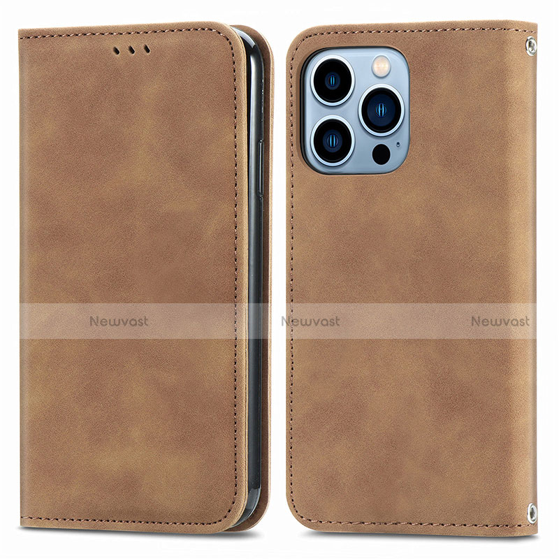 Leather Case Stands Flip Cover H30 Holder for Apple iPhone 13 Pro Max Brown