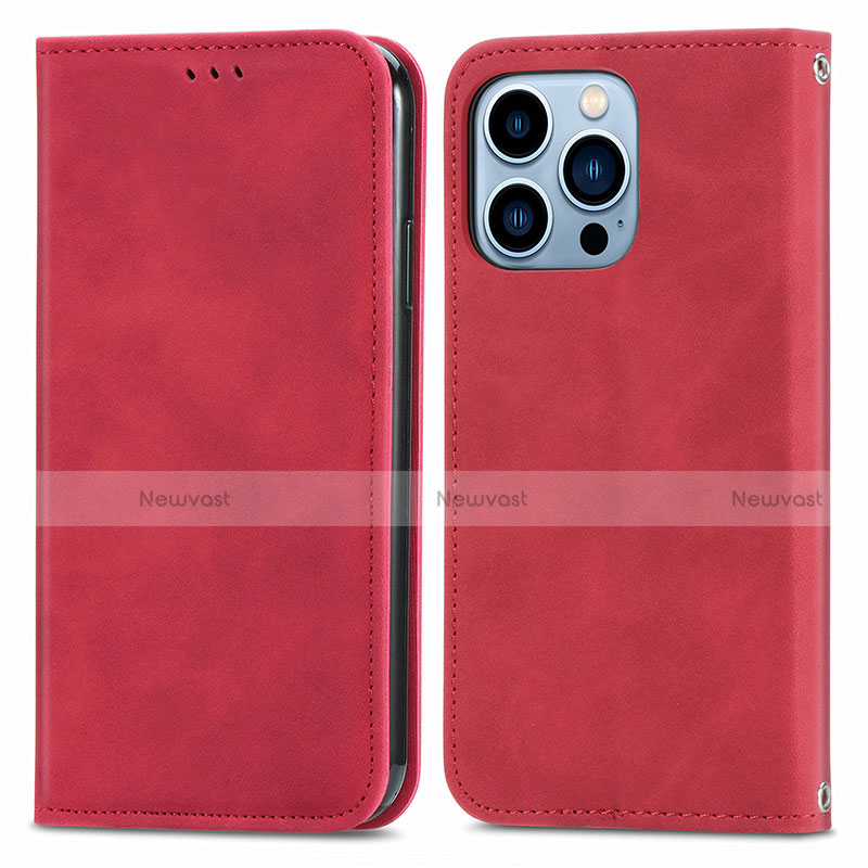 Leather Case Stands Flip Cover H30 Holder for Apple iPhone 13 Pro Red