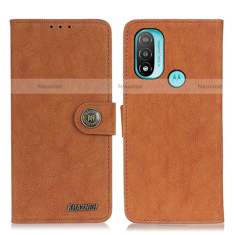 Leather Case Stands Flip Cover Holder A01D for Motorola Moto E30 Brown