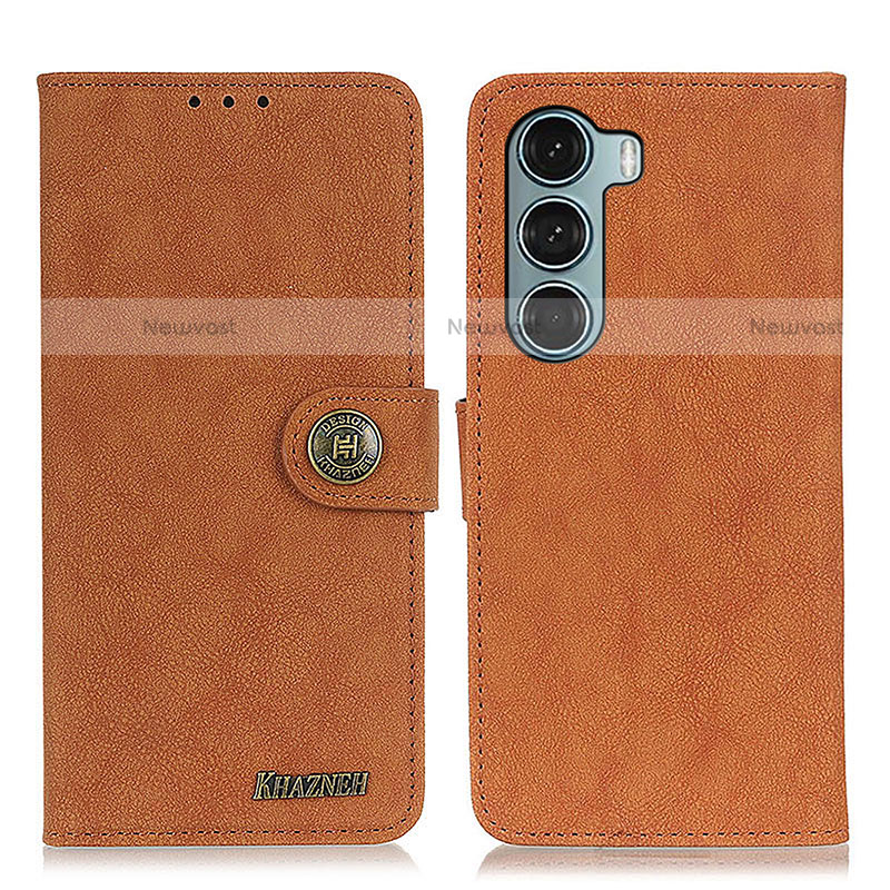 Leather Case Stands Flip Cover Holder A01D for Motorola Moto G200 5G Brown
