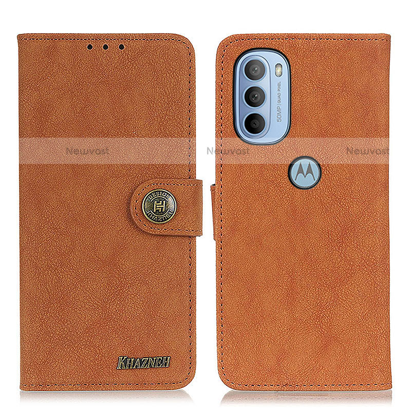 Leather Case Stands Flip Cover Holder A01D for Motorola Moto G31 Brown