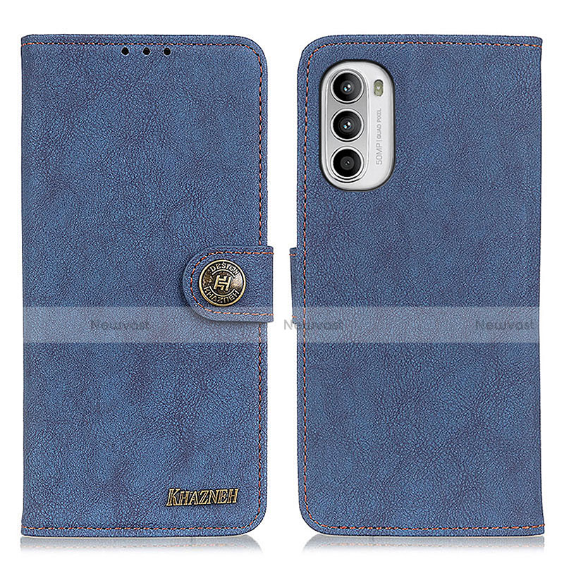 Leather Case Stands Flip Cover Holder A01D for Motorola MOTO G52 Blue
