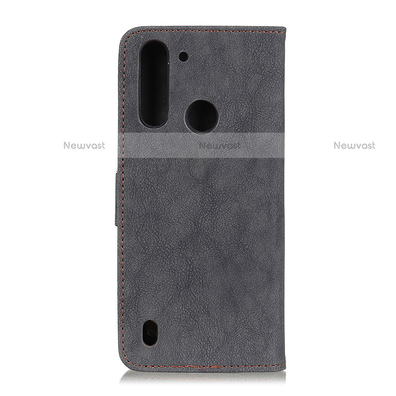 Leather Case Stands Flip Cover Holder A01D for Motorola Moto One Fusion Black