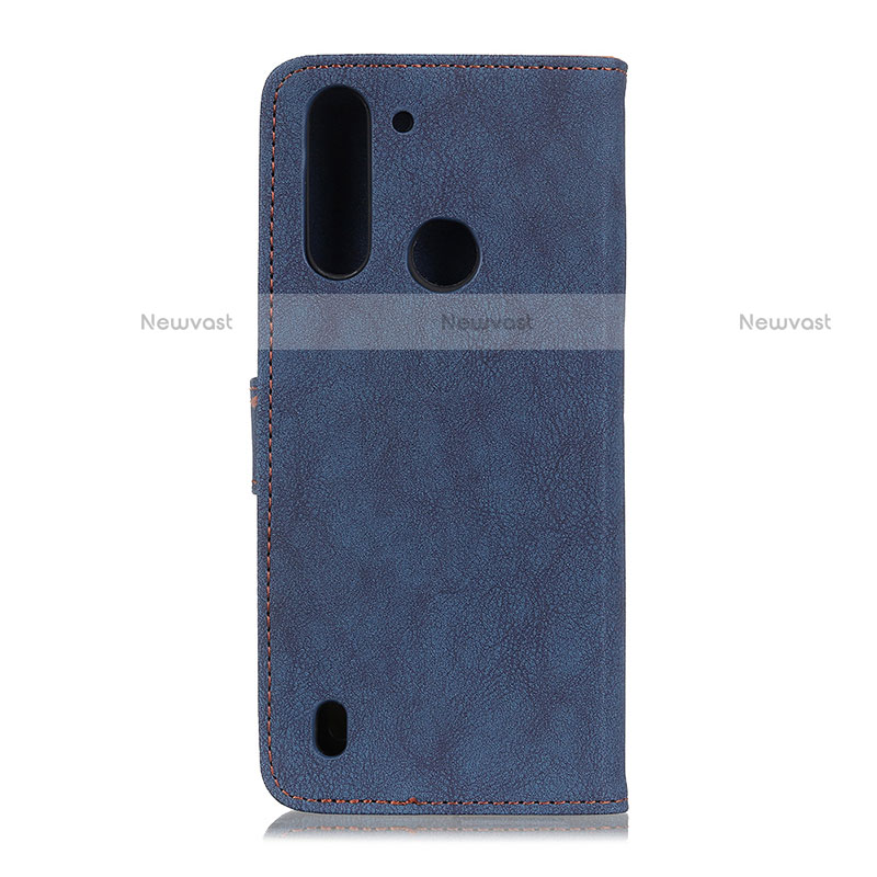 Leather Case Stands Flip Cover Holder A01D for Motorola Moto One Fusion Blue