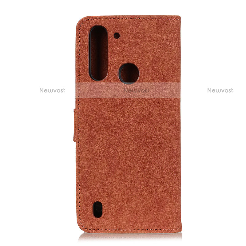 Leather Case Stands Flip Cover Holder A01D for Motorola Moto One Fusion Brown