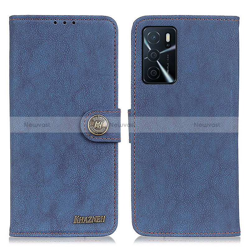 Leather Case Stands Flip Cover Holder A01D for Oppo A16 Blue