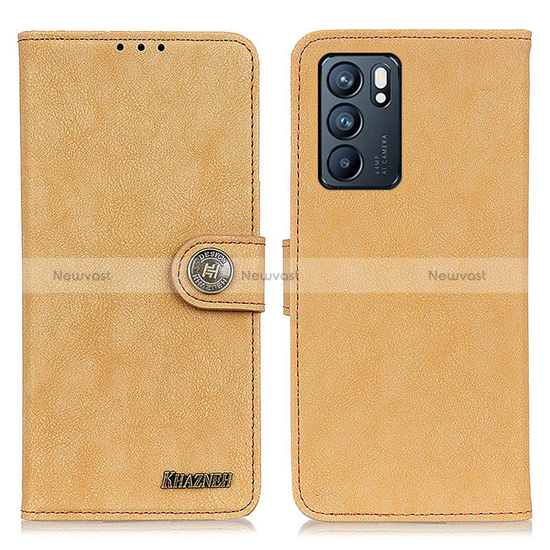 Leather Case Stands Flip Cover Holder A01D for Oppo Reno6 5G Gold