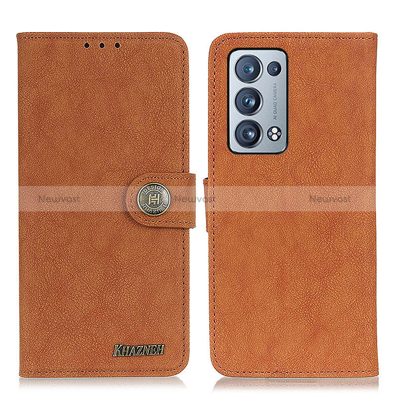 Leather Case Stands Flip Cover Holder A01D for Oppo Reno6 Pro 5G Brown